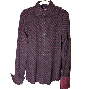 Vtg Banana Republic Men Medium Flip Cuff Slim Fit Black - Red Diagonal Stripe